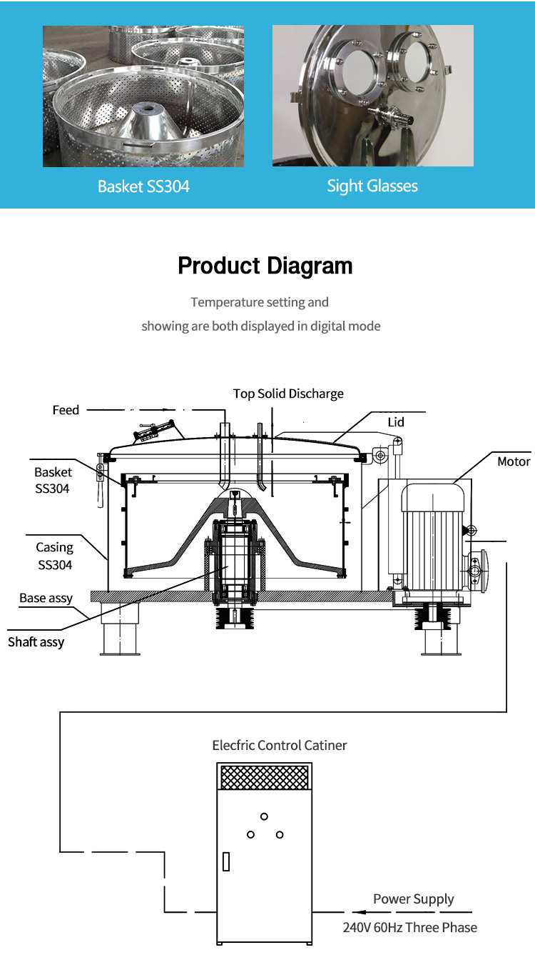 Top discharge stainless steel centrifuge